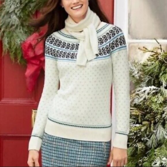 Talbots Fair Isle Wool Blend Crew Neck Sweater Ivory | Size XL Petite - Picture 8 of 8